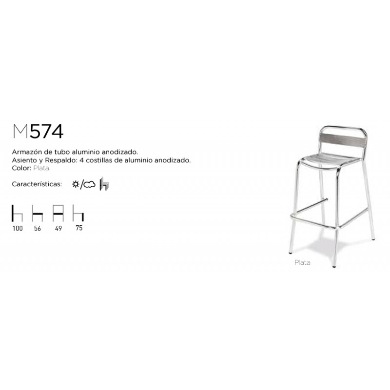 ROM TABURETE M574 ALUMINIO ANONIZADO PLATA