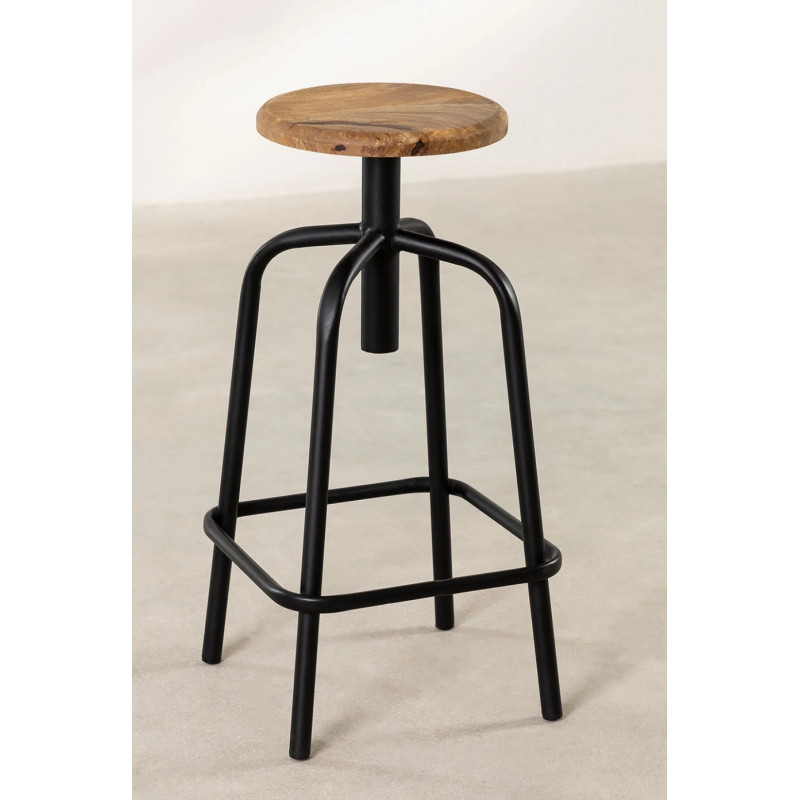 SK TABURETE ERY ALTO REGULABLE ACERO NEGRO-MADERA