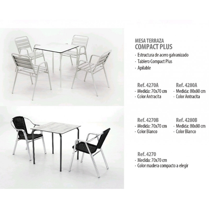 AL MESA TERRAZA COMPACT PLUS ACERO 70X70 - 80X80