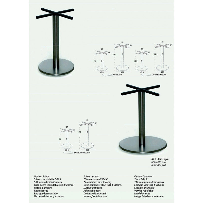 EQ PIE ACUARIO ACERO INOXIDABLE ALTO Y BAJO