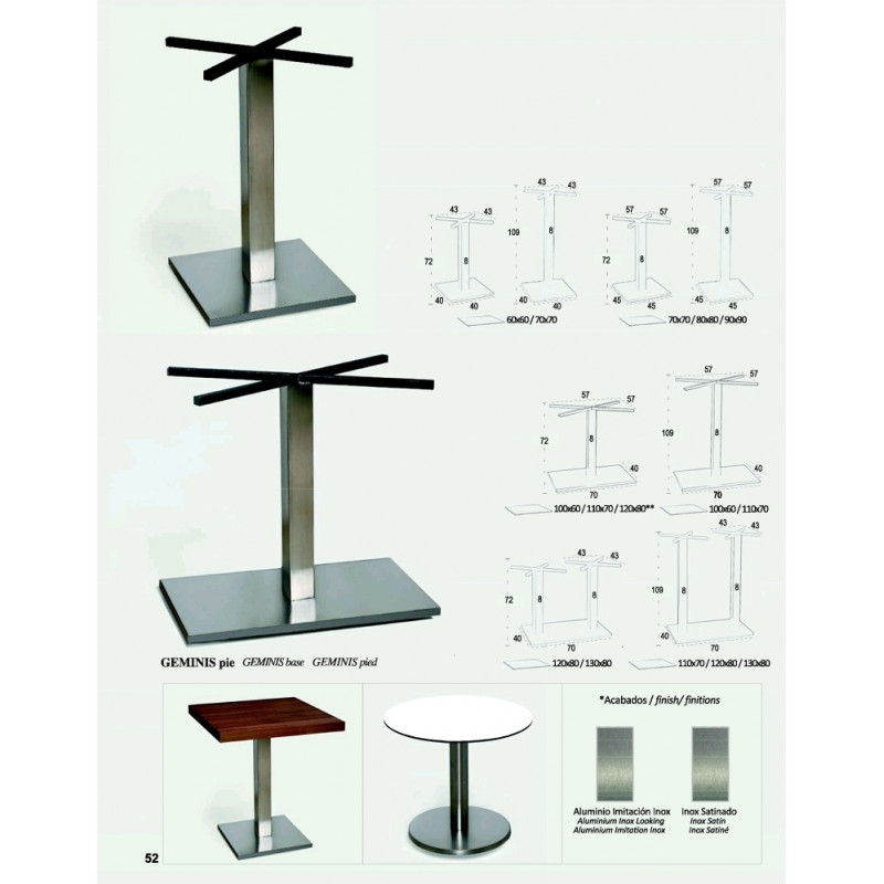 EQ PIE GEMIMIS INOX ALTO Y BAJO - RECT ALTO Y BAJO