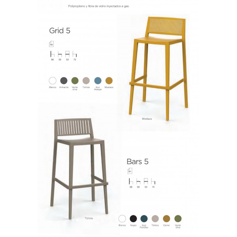 TABURETES ROM GRID 5 Y BARS 5 POLIPROPILENO