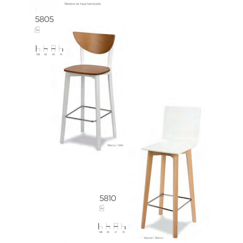 TABURETES ROM 5805 Y 5810 MADERA HAYA BARNIZADA