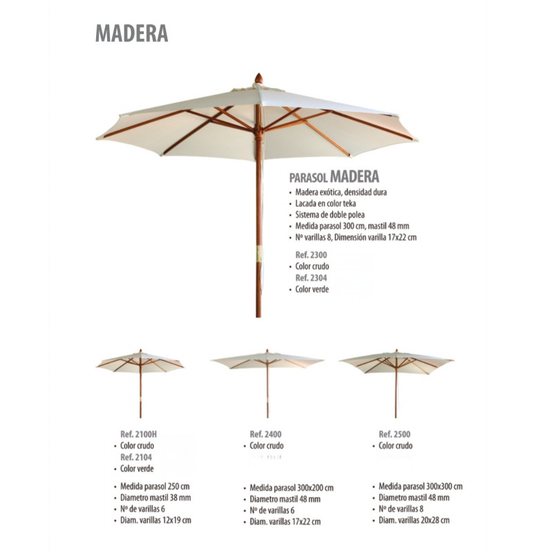 PARASOLES DE MADERA 250 cm-200x200 cm-300x200 cm