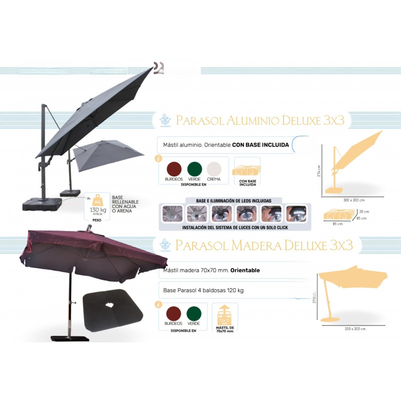PARASOL ALUMINIO DELUXE y MADERA DELUXE 3x3 m
