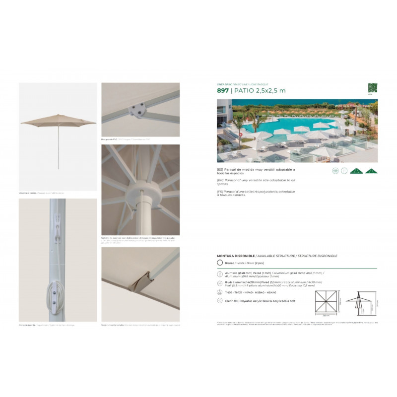 PARASOL PATIO 2,5x2,5 m