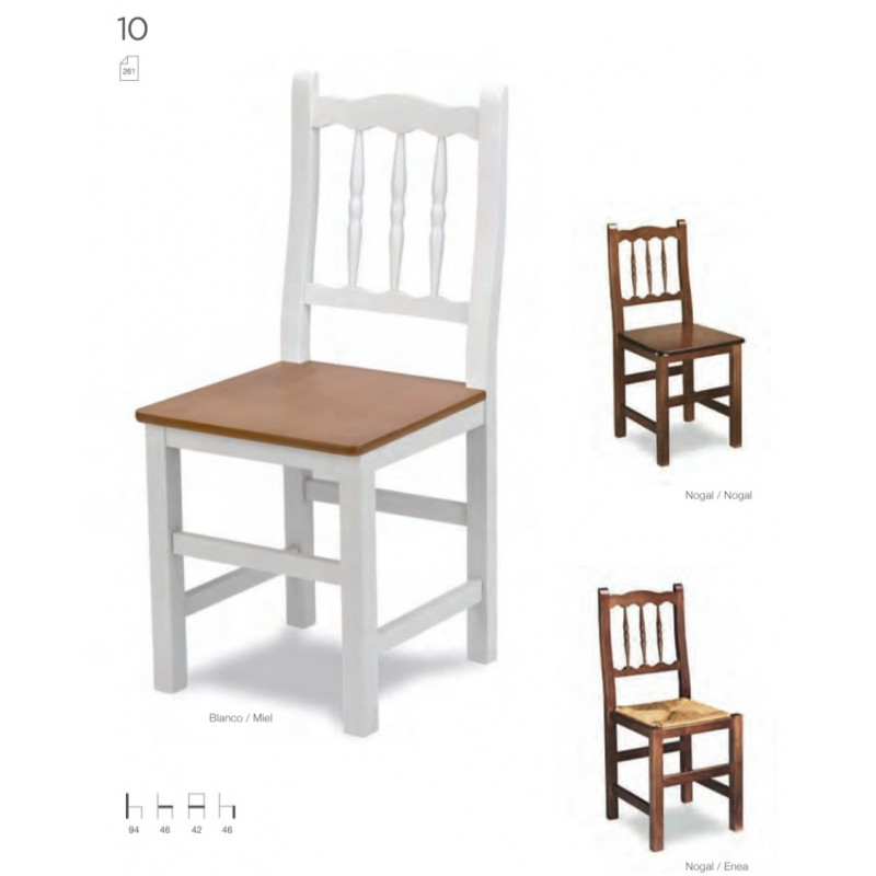 SILLA 10 MADERA HAYA BARNIZADA NOGAL Y BLANCO